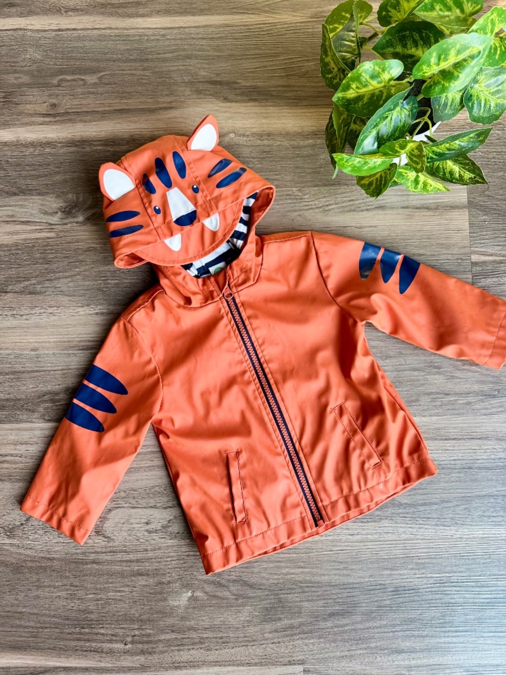 Little Me Baby Boy Orange Tiger Raincoat Hood TigerHead Size 18M Toddler